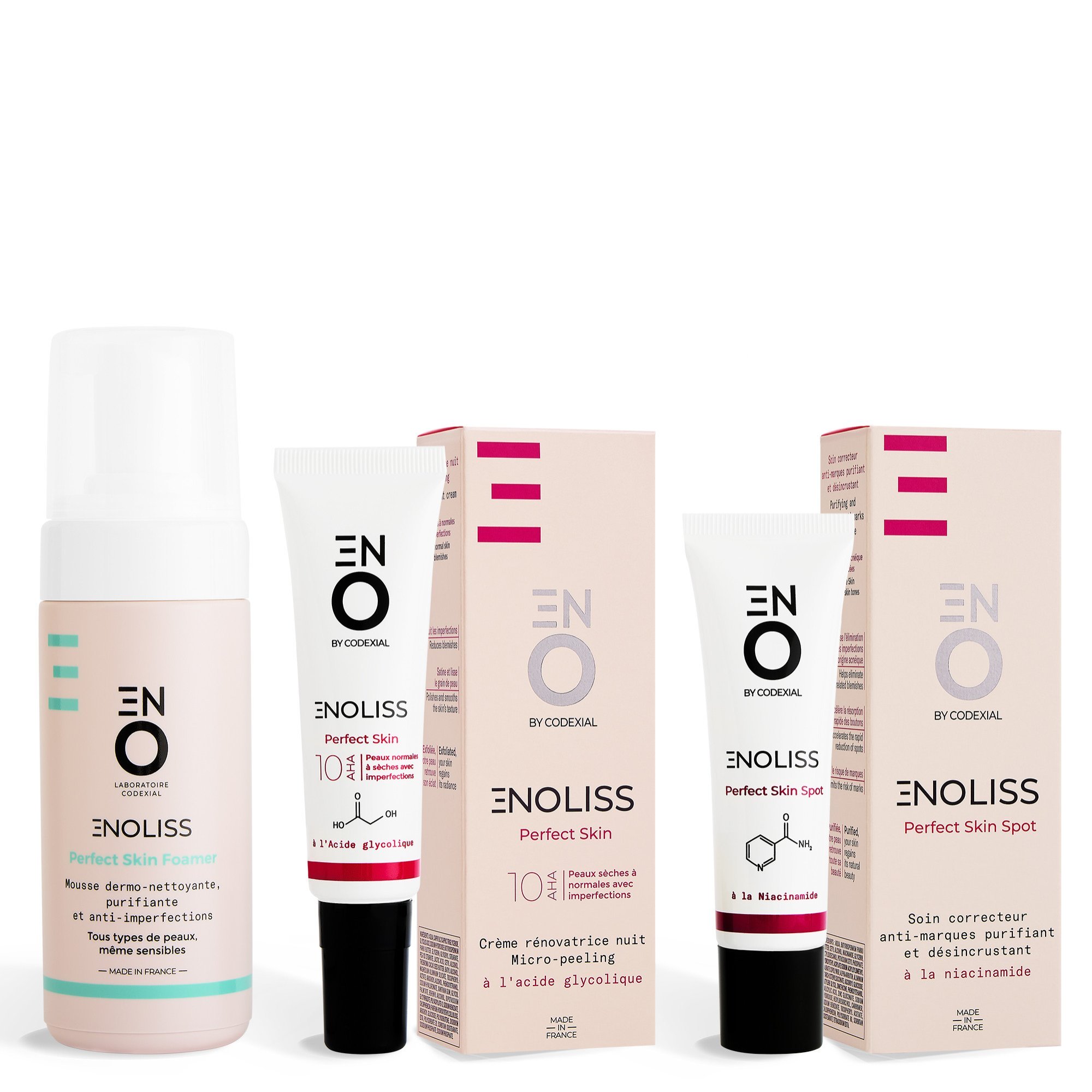 ENOLISS Perfect Skin Foamer, Perfect Skin 10 AHA et Perfect Skin Spot ENOLISS Perfect Skin Foamer, Perfect Skin 10 AHA et Perfect Skin Spot