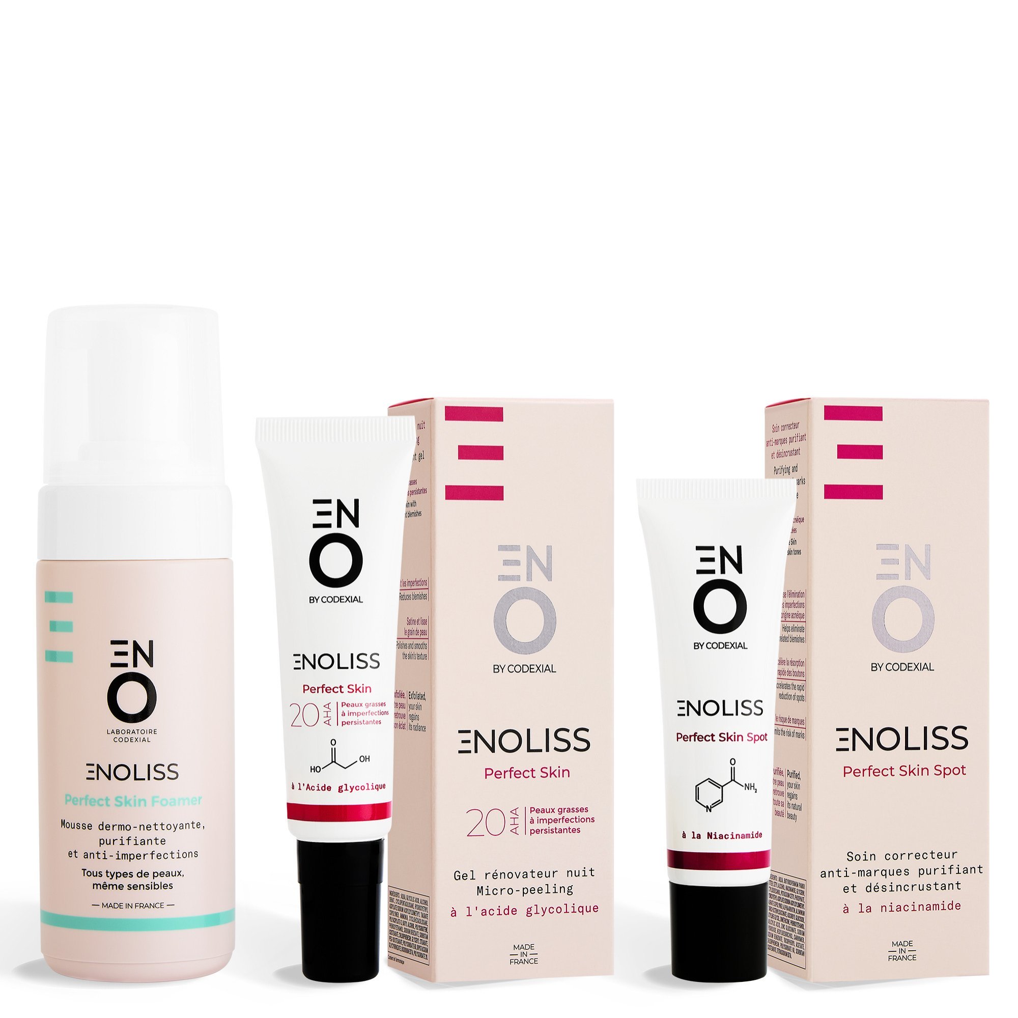 ENOLISS Perfect Skin Foamer, Perfect Skin 20 AHA et Perfect Skin Spot ENOLISS Perfect Skin Foamer, Perfect Skin 20 AHA et Perfect Skin Spot
